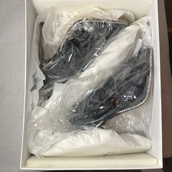 NIB Good American Shoes Womens Size 4 Black Sling back Heel Crystal Crush square - Picture 10 of 10